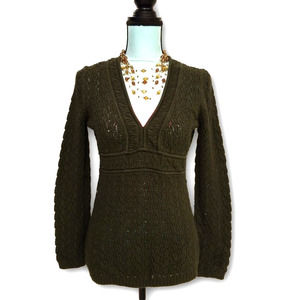 Ann Taylor LOFT Open Knitted Sweater Army Green M